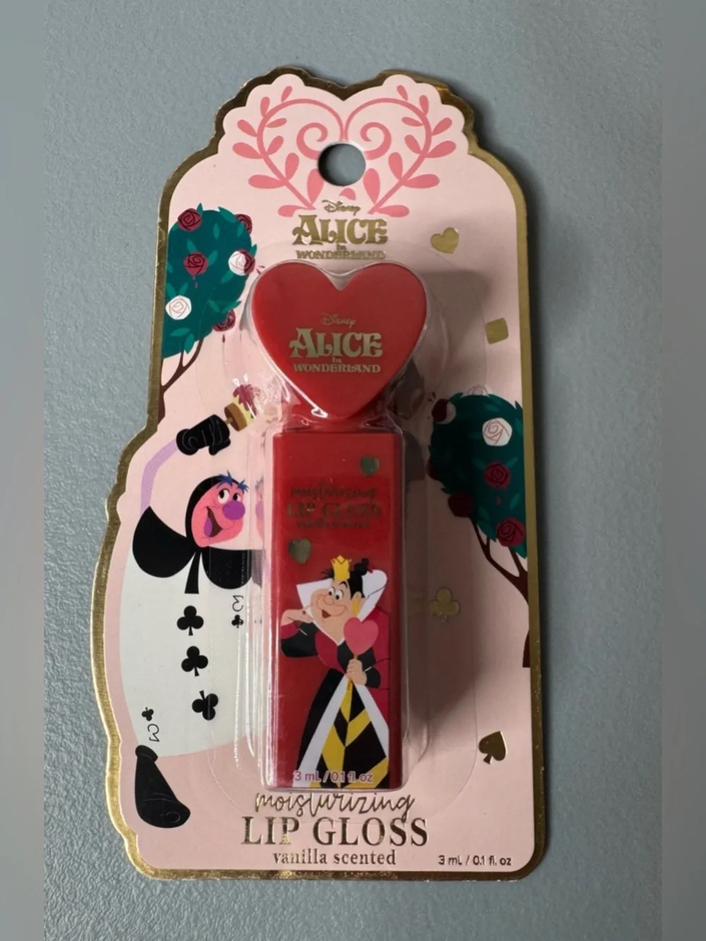 Disney Alice in Wonderland Queen of hearts Red Heart Lip Gloss Vanilla Scent